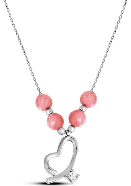 Pembe Kuvarslı Gümüş Kalp Kolye fırsatları