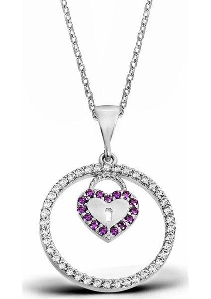 Zirkon Taşlı Gümüş Kalbin Kilidi Kolye