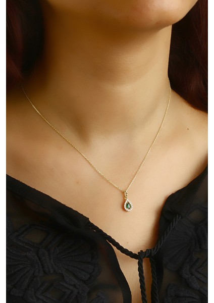 Zirkon Taşlı Gümüş Altın Kaplama Kolye fiyatları