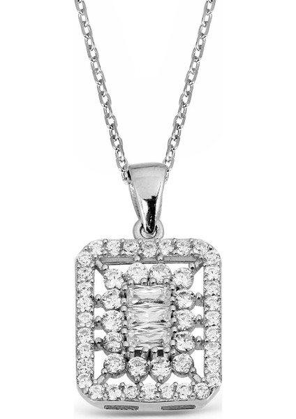 Baget Taşlı Gümüş Kolye