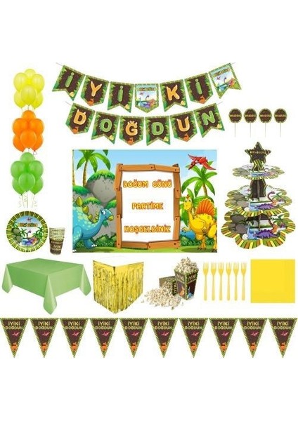 Dinozor Afişli Lüks Doğum Günü Parti Süsleri 24 Kişilik