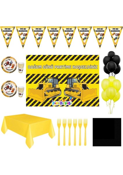 Inşaat Afişli Doğum Günü Parti Süsleri 16 Kişilik