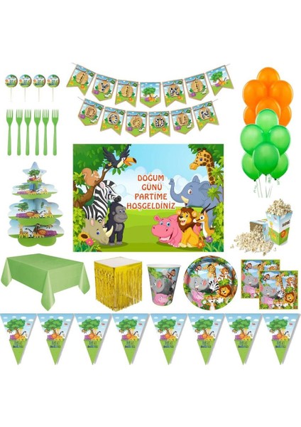 Safari Afişli Lüks Doğum Günü Parti Süsleri 24 Kişilik