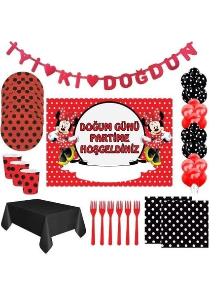 Minnie Mouse Afişli Doğum Günü Parti Süsleri 8 Kişilik