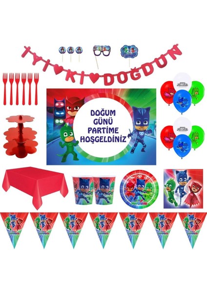 Pijamaskeliler Lüks Doğum Günü Parti Malzemeleri Afişli Set 8 Kişilik