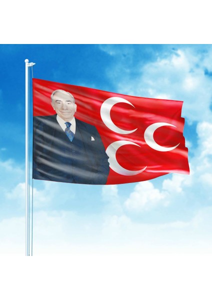 Alparslan Türkeş ve 3 Hilal Kırmızı Sancak Bayrak Mhp 100 x 150 CM