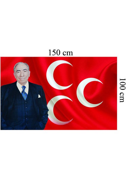 Alparslan Türkeş ve 3 Hilal Kırmızı Sancak Bayrak Mhp 100 x 150 CM