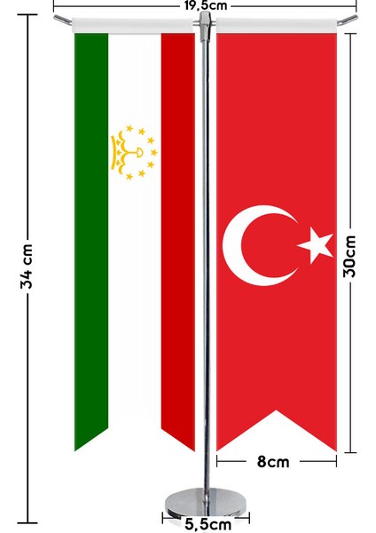 Tacikistan Bayrağı ve Türkiye Kırlangıç Saten T Direk Masa Bayrağı 2'li fiyatları