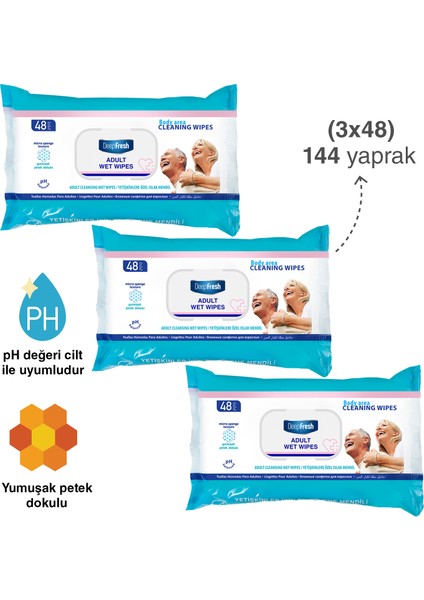 Deep Fresh Yetişkin Vücut Temizleme Mendili 3'lü Paket 144 Yaprak