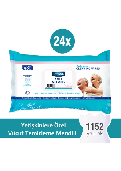 Deep Fresh Yetişkin Vücut Temizleme Mendili 24'lü Paket 1152 Yaprak