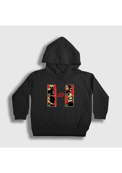 Unisex Çocuk Siyah Band Daft Punk Kapüşonlu Sweatshirt
