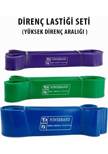 Powerband Direnç Lastiği ve Egzersiz Bandı Yüksek Direnç Seti 3 Adet