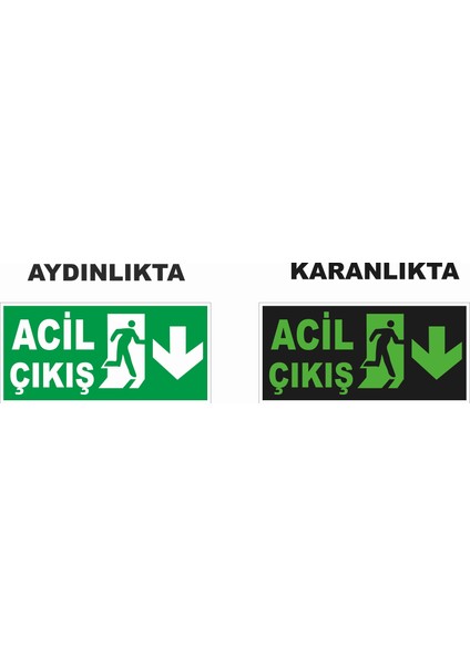 Acil Çıkış Aşağı Ok Fosforlu Levhası