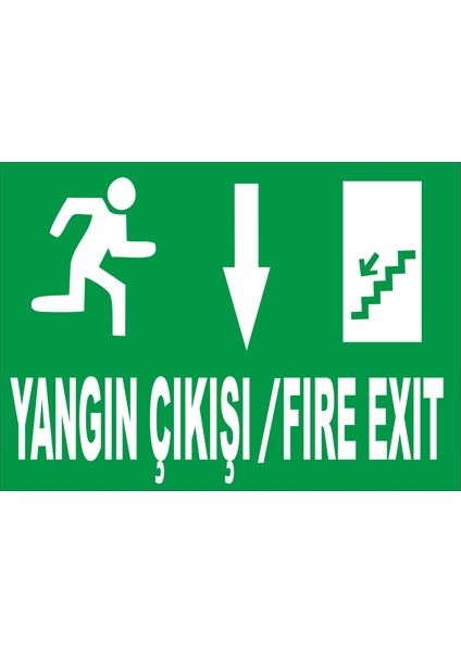 Yangın Çıkışı Fire Exıt Aşağı Oklu Levhası