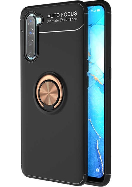 Oppo Reno 3 / A91 Kılıf Ultra Korumalı Yüzüklü Manyetik Ravel Silikon + Tam Kaplayan 6d Nano Ekran Koruyucu Rose