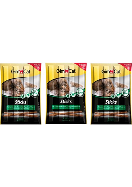 Sticks Tahılsız Kuzu Etli ve Tavuklu Kedi Ödül Çubukları 4'lü 20 gr (3 Adet)