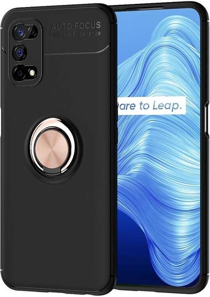 Realme 7 Pro Kılıf Ultra Korumalı Yüzüklü Manyetik Ravel Silikon + Tam Kaplayan 6d Nano Ekran Koruyucu Rose
