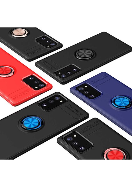 Samsung Galaxy S20 Fe Kılıf Ultra Korumalı Yüzüklü Manyetik Ravel Silikon + Tam Kaplayan 6d Nano Ekran Koruyucu Siyah - Kırmızı