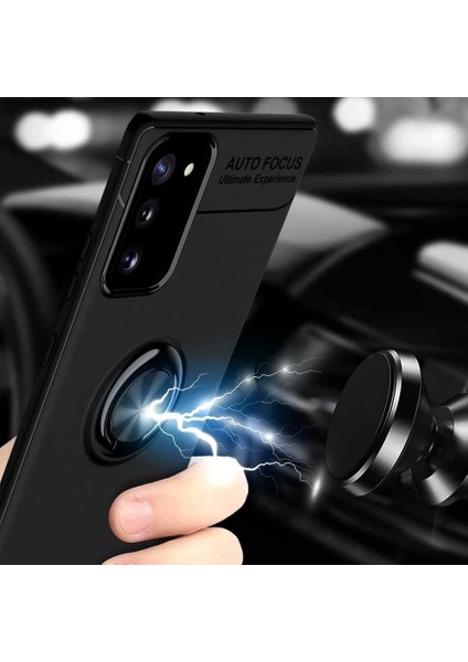 Samsung Galaxy S20 Fe Kılıf Ultra Korumalı Yüzüklü Manyetik Ravel Silikon + Tam Kaplayan 6d Nano Ekran Koruyucu Siyah - Kırmızı