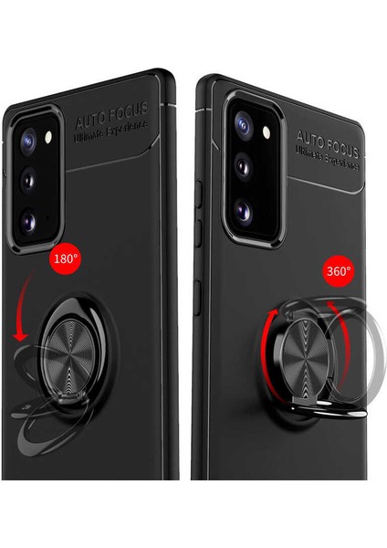 Samsung Galaxy S20 Fe Kılıf Ultra Korumalı Yüzüklü Manyetik Ravel Silikon + Tam Kaplayan 6d Nano Ekran Koruyucu Siyah - Kırmızı