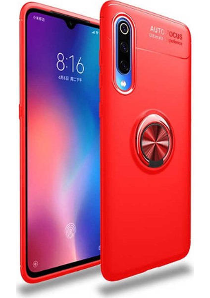 - Xiaomi Mi 9 Lite - Kılıf Yüzüklü Karbon Ravel Silikon Kapak - Kırmızı