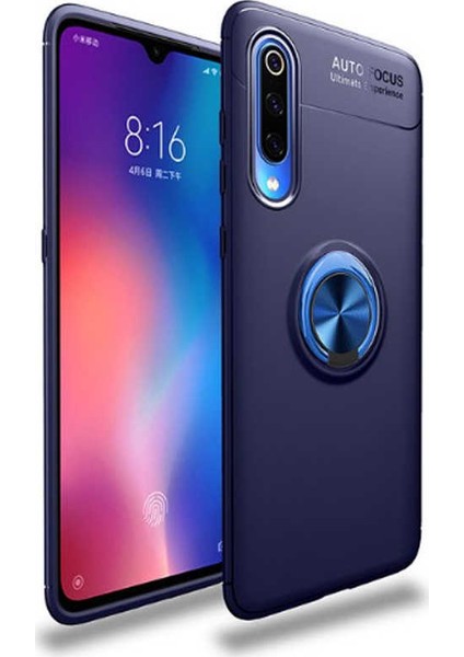 - Xiaomi Mi 9 Lite - Kılıf Yüzüklü Karbon Ravel Silikon Kapak - Mavi