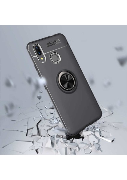 Xiaomi Mi Max 3 Kılıf Ultra Korumalı Yüzüklü Manyetik Ravel Silikon + Nano Ekran Koruyucu Siyah - Mavi modelleri