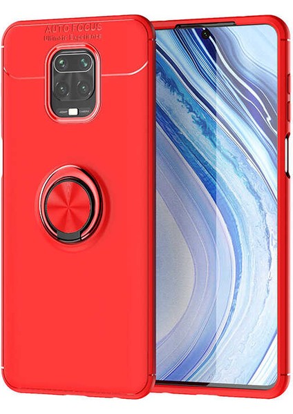 Xiaomi Redmi Note 9 Pro Kılıf Ultra Korumalı Yüzüklü Manyetik Ravel Silikon + Cam Ekran Koruyucu Kırmızı