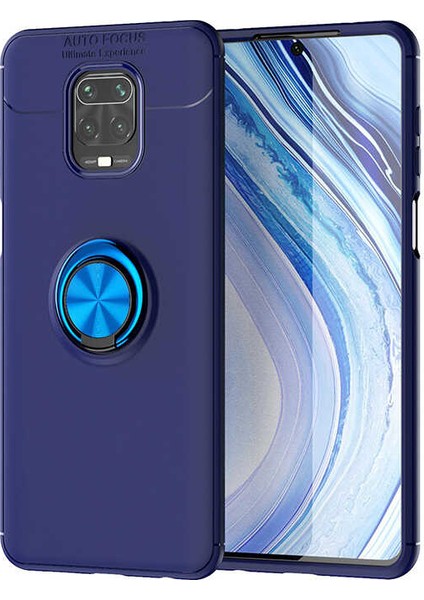 Xiaomi Redmi Note 9 Pro Kılıf Ultra Korumalı Yüzüklü Manyetik Ravel Silikon + Cam Ekran Koruyucu Lacivert