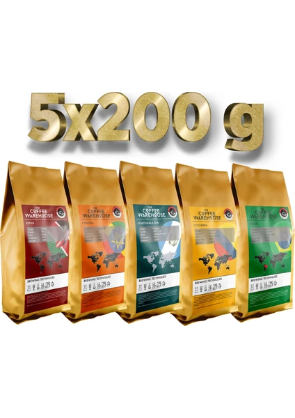 The Coffee Warehouse 5X200G Süper Deneme Paketi 5 Yöresel Kahve