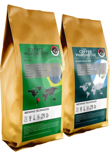 The Coffee Warehouse Avantaj Paket 2 x 250 G Brezilya 250 G + Guatemala 250 G Filtre Kahve Taze Öğütülmüş