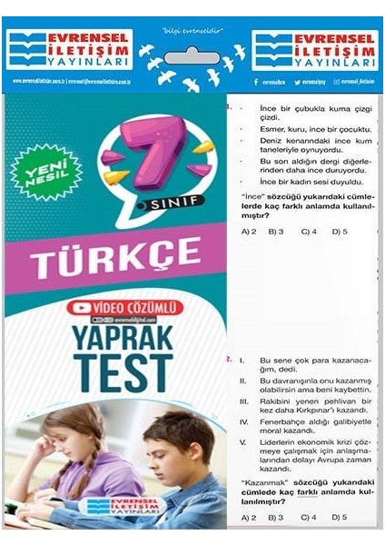 7.Sınıf Türkçe Yeni Nesil Yaprak Test