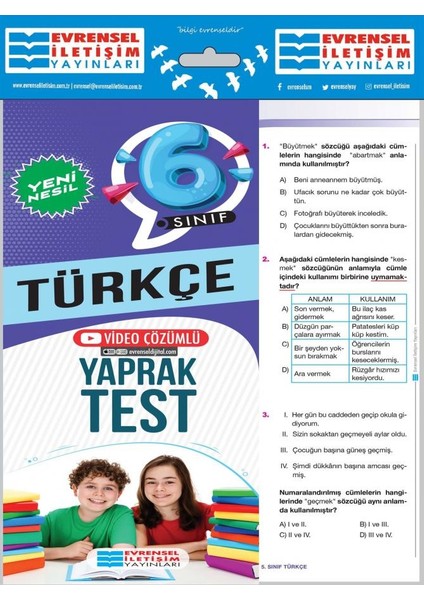 6.Sınıf Türkçe Yeni Nesil Yaprak Test