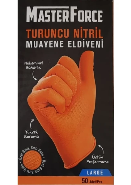 Master Force Nitril Eldiven 50'li Turuncu - L Beden