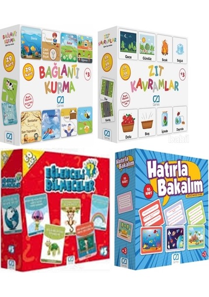 Bağlantı Kurma+Zıt Kavramlar+Eğlenceli Bilmeceler+Hatırla Bakalım 4'lü Eğitici Set