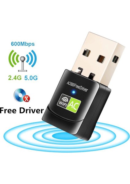 Mini Wifi USB Adaptör Kablosuz Alıcı Adaptörü 600MBPS 5ghz