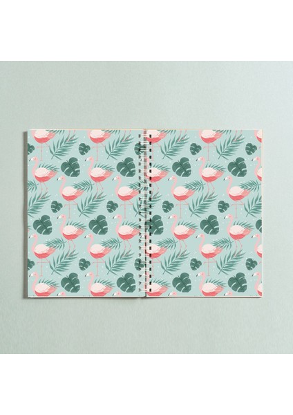 A5 Flamingo Yaprak Tasarım Spiralli 96 Yaprak Çizgisiz Defter PYTKDT0206