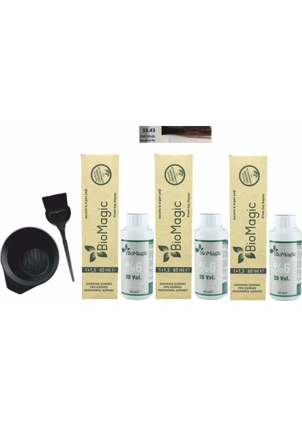 Amonyaksız Organik Keratin+Argan Yağlı Saç Boyası 55.43 Ceviz Kabuğu 60 ml x 3 +Oksidan 90 ml +Boyama Seti