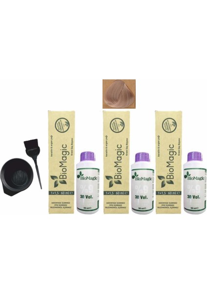 Amonyaksız Organik Keratin+Argan Yağlı Saç Boyası 10.00 Açık Sarı 60 ml x 3 +90 ml Oksidan+Boyama Seti