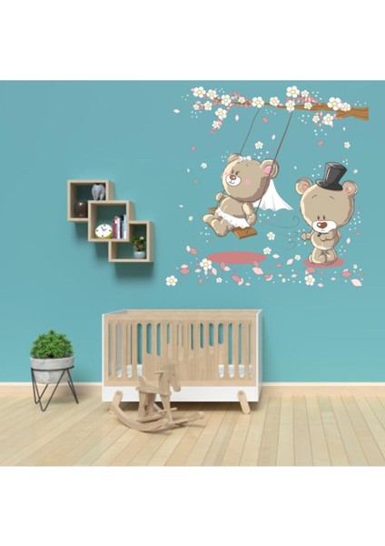 Kt Decoration Sonbaharda Sallanan Tedy Bear Çocuk Odası Duvar Sticker