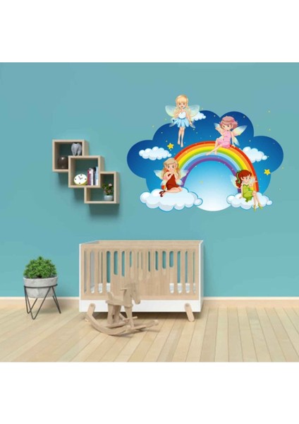 Kt Decoration Mavi Gökyüzü Bulutlar Gökyüzü ve Periler Kız Çocuk Odası Duvar Dekorasyonu