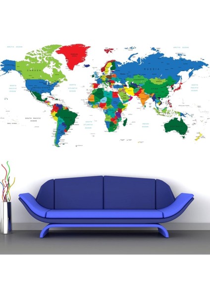 Kt Decoration Renkli Dünya Haritası 3xl Dev Duvar Dekoru