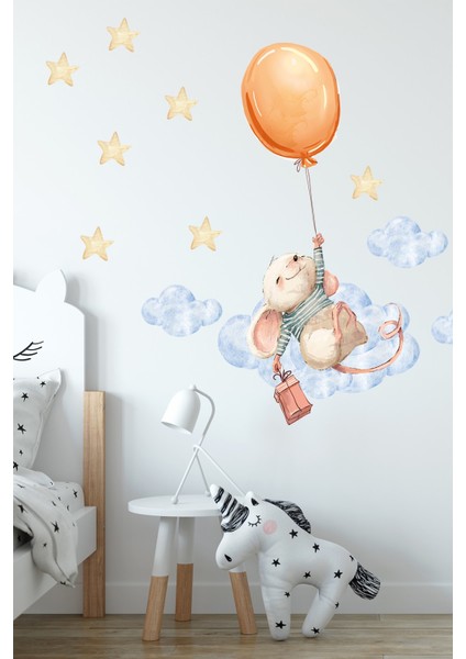 Kt Decoration Balonlu Minik Fare Duvar Sticker Seti
