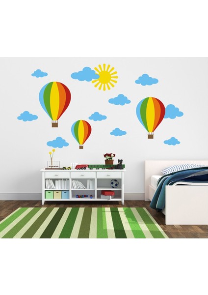 Kt Decoration Renkli Uçan Balonlar, Bulutlar, Güneş Çocuk Odası Duvar Sticker