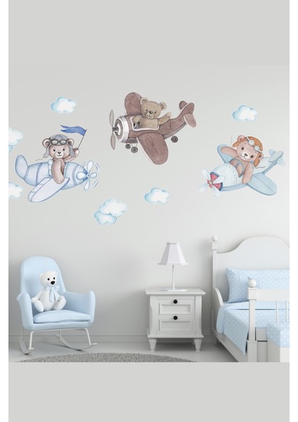 Kt Decoration 3 Kafadar Pilot Ayılar Duvar Sticker Seti