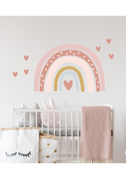 Kt Decoration Soft Renk Kalpli Gökkuşağı Duvar Sticker Seti