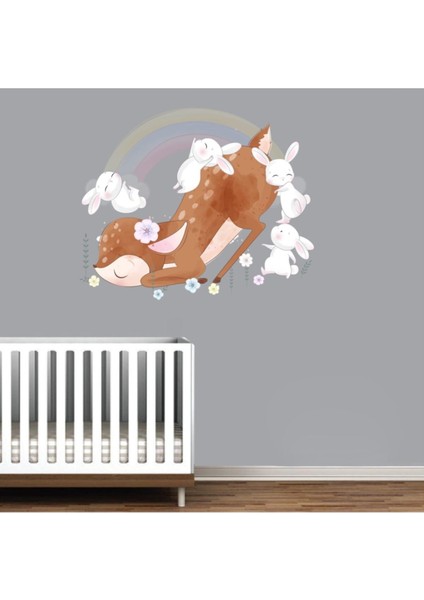 Kt Decoration Sevimli Yavru Ceylan ve Tavşanlar Çocuk Odası Duvar Sticker