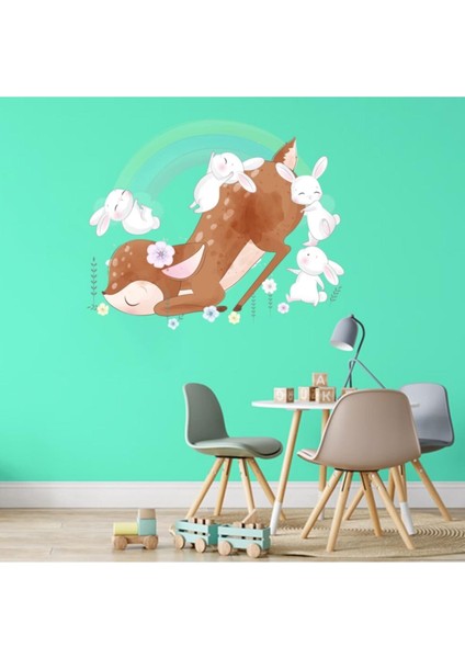 Kt Decoration Sevimli Yavru Ceylan ve Tavşanlar Çocuk Odası Duvar Sticker