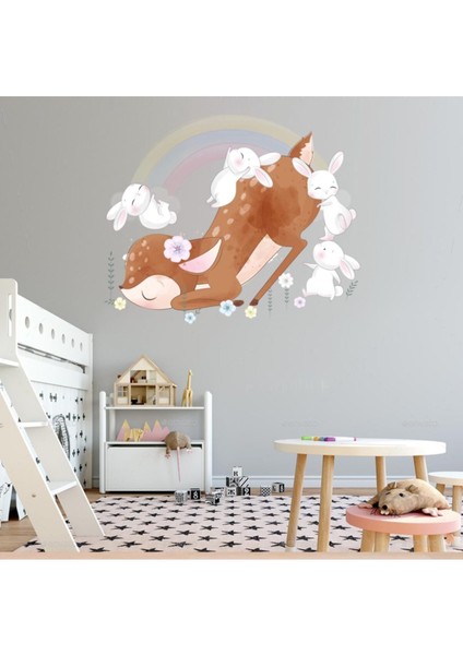 Kt Decoration Sevimli Yavru Ceylan ve Tavşanlar Çocuk Odası Duvar Sticker