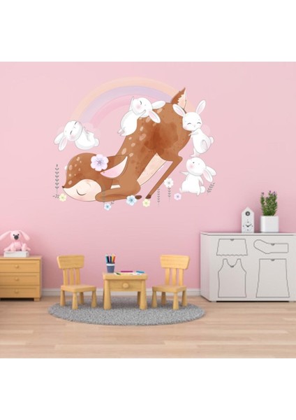 Kt Decoration Sevimli Yavru Ceylan ve Tavşanlar Çocuk Odası Duvar Sticker
